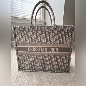 Authentic EUC Dior Ecru and Gray Oblique Book Tote Large. RT $3,500